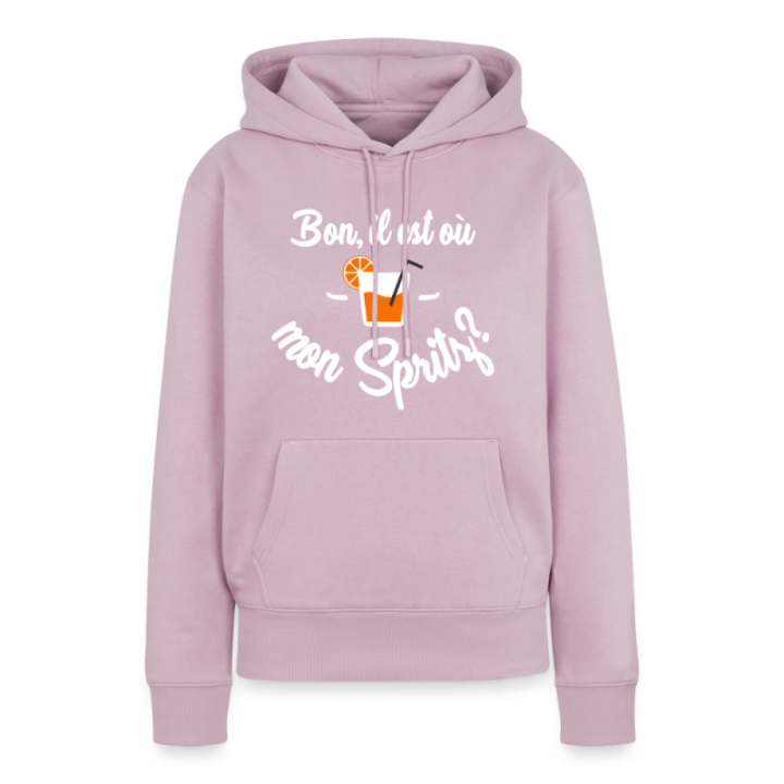Sweat-shirt à capuche premium femme - Il est où mon spritz? - rose poudré - front
