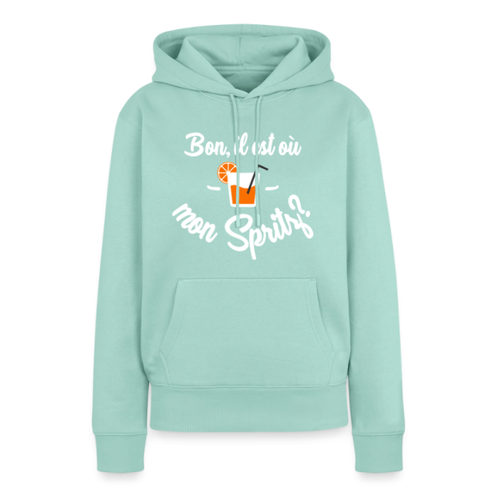Sweat-shirt à capuche premium femme - Il est où mon spritz? - menthe  - front