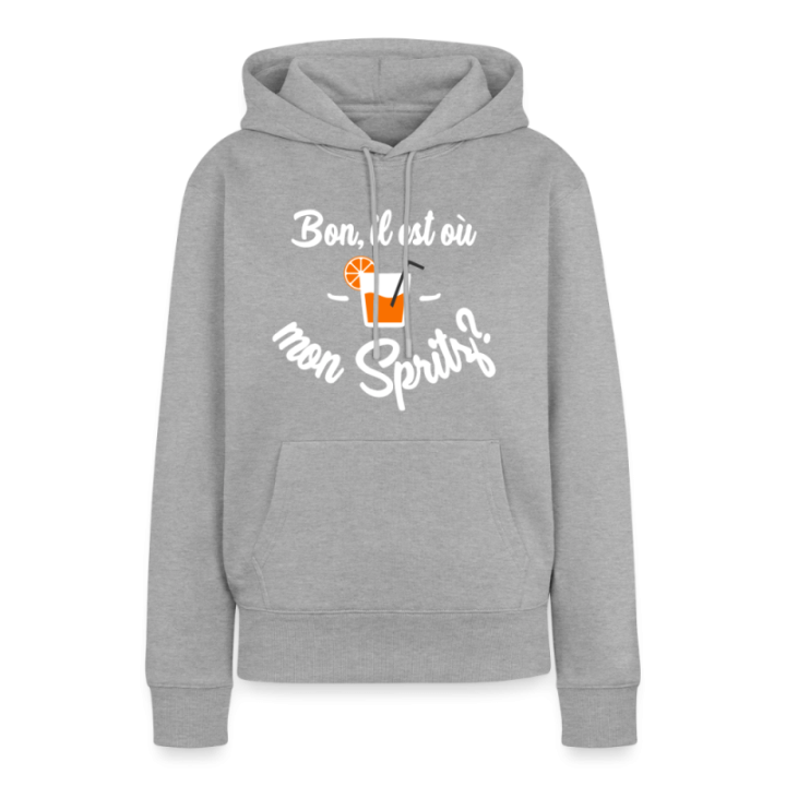 Sweat-shirt à capuche premium femme - Il est où mon spritz? - gris chiné - front