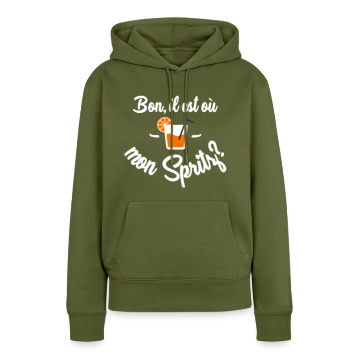 Sweat-shirt à capuche premium femme - Il est où mon spritz? - kaki - front