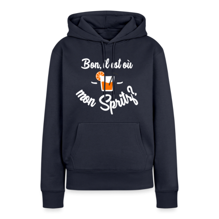 Sweat-shirt à capuche premium femme - Il est où mon spritz? - bleu marine - front