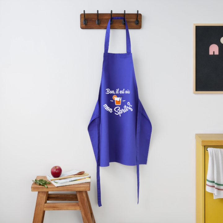 Tablier de cuisine - Il est où mon spritz? - bleu royal - front