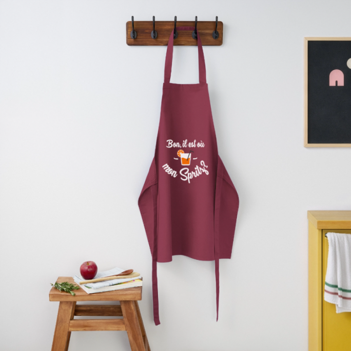 Tablier de cuisine - Il est où mon spritz? - bordeaux - front