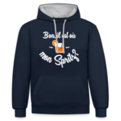Sweat-shirt à capuche contrasté unisexe - Il est où mon spritz?
