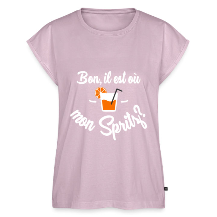 T-shirt à manches retroussées femme - Il est où mon spritz? - rose poudré - front
