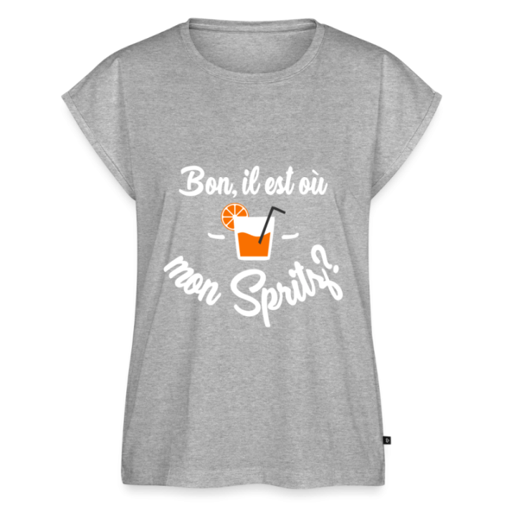 T-shirt à manches retroussées femme - Il est où mon spritz? - gris chiné - front