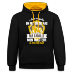 Sweat-shirt à capuche contrasté unisexe - Ma famille, mon tracteur et ma liberté