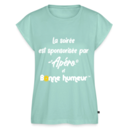T-shirt à manches retroussées femme - Soirée apéro et bonne humeur - menthe  - front