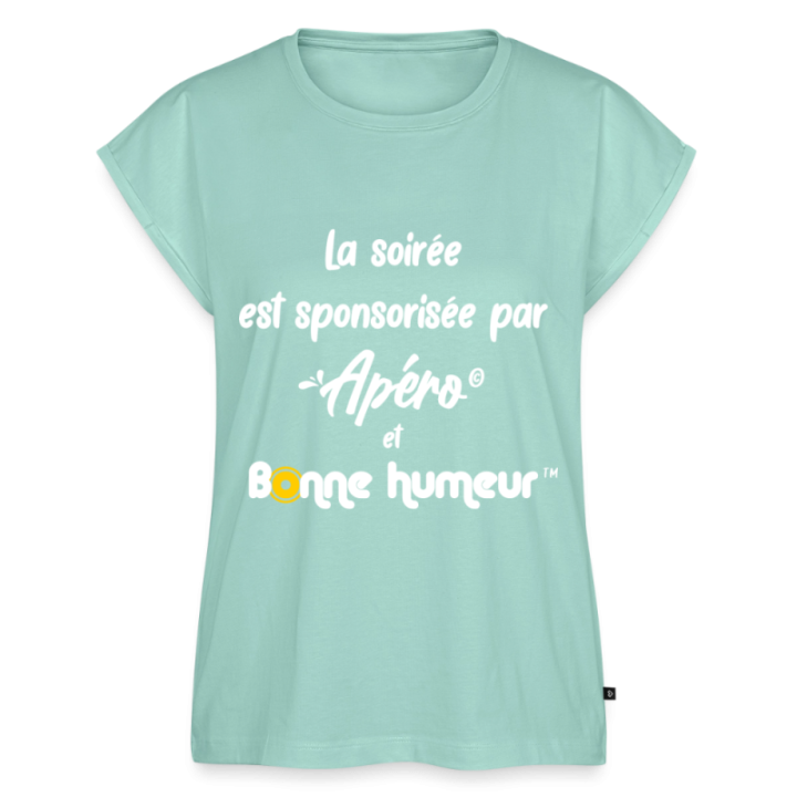 T-shirt à manches retroussées femme - Soirée apéro et bonne humeur - menthe  - front