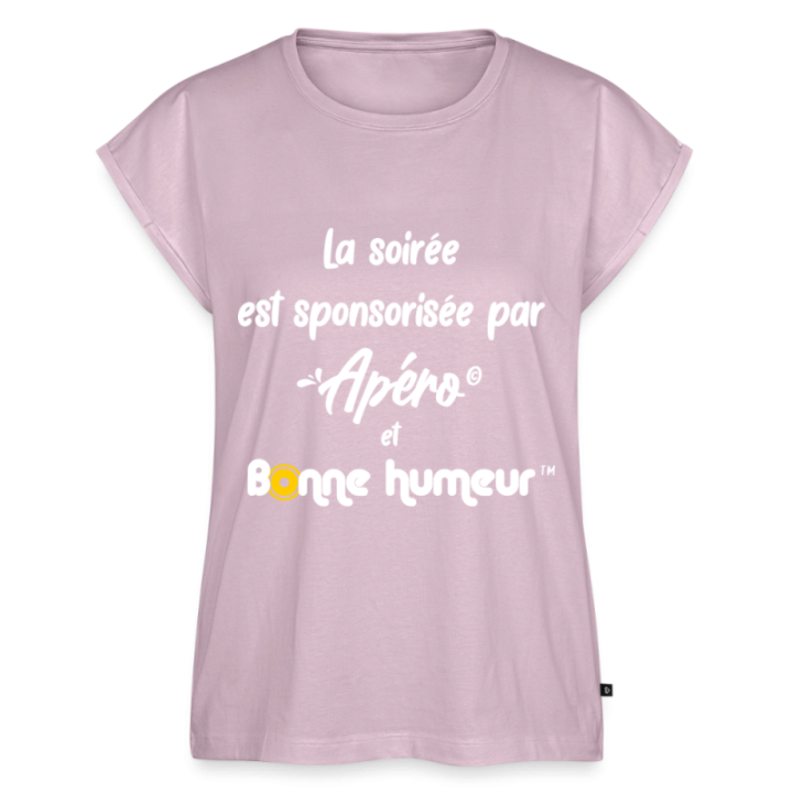 T-shirt à manches retroussées femme - Soirée apéro et bonne humeur - rose poudré - front