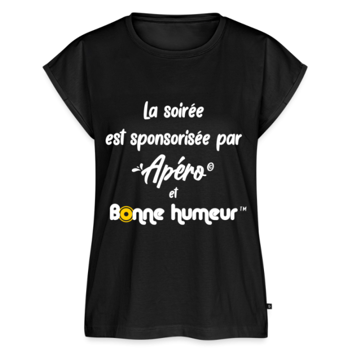 T-shirt à manches retroussées femme - Soirée apéro et bonne humeur - noir - front