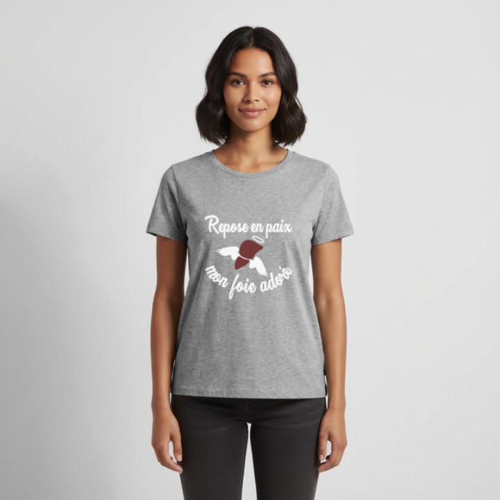 T-shirt premium femme - Repose en pais mon foie adoré - gris chiné - front