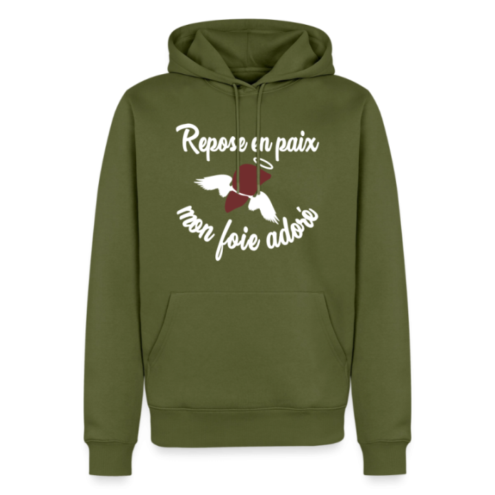 Sweat-shirt à capuche premium homme - Repose en pais mon foie adoré - kaki - front