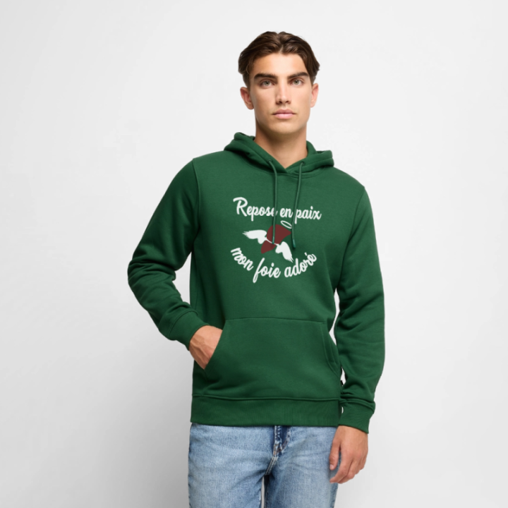 Sweat-shirt à capuche premium homme - Repose en pais mon foie adoré - vert bouteille - front