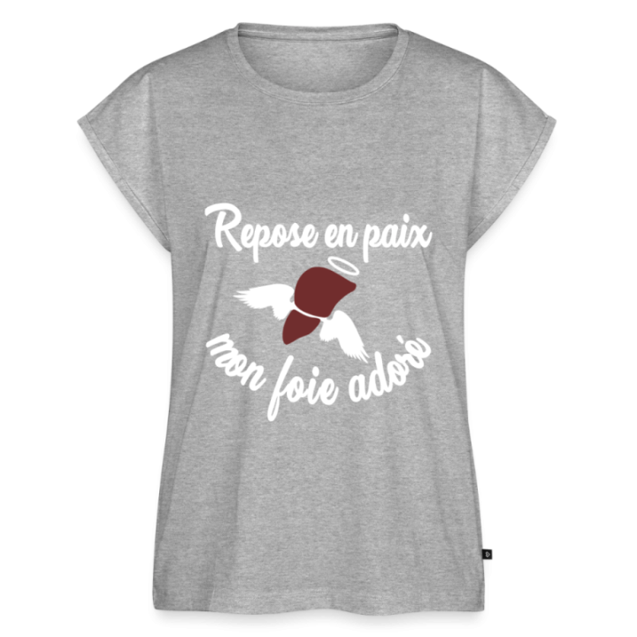 T-shirt à manches retroussées femme - Repose en pais mon foie adoré - gris chiné - front