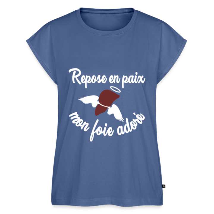 T-shirt à manches retroussées femme - Repose en pais mon foie adoré - bleu pigeon - front