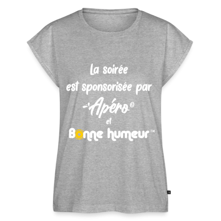 T-shirt à manches retroussées femme - Soirée apéro et bonne humeur - gris chiné - front
