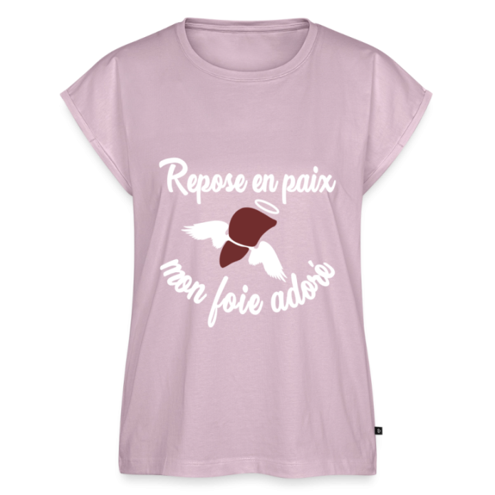 T-shirt à manches retroussées femme - Repose en pais mon foie adoré - rose poudré - front