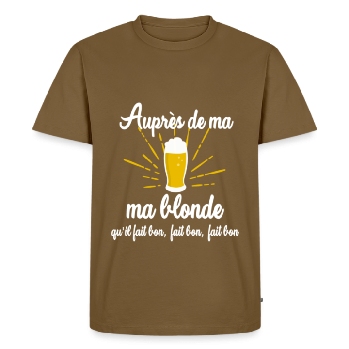 T-shirt premium homme - Auprès de ma blonde - marron noisette - front