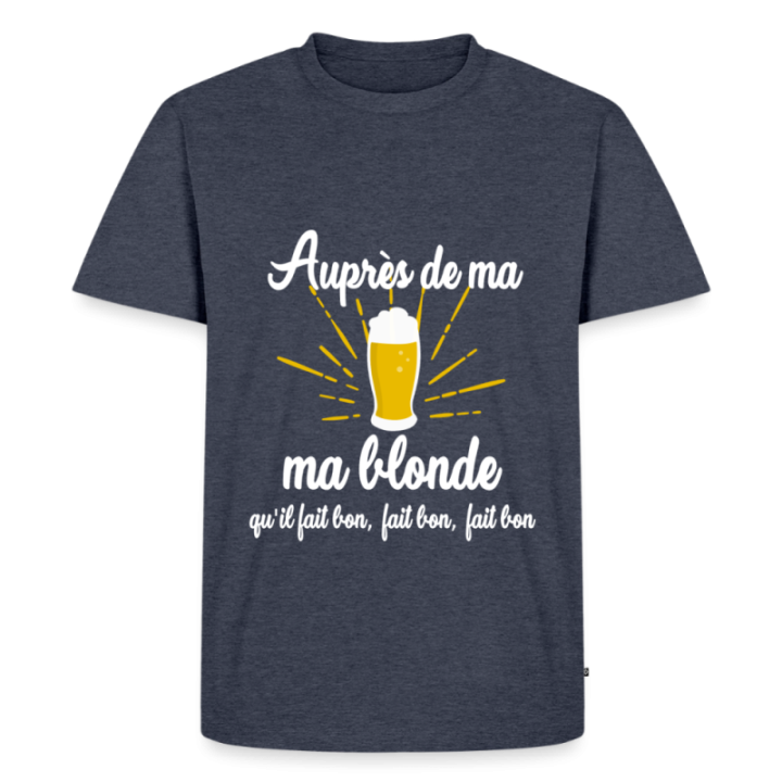 T-shirt premium homme - Auprès de ma blonde - bleu jeans  - front