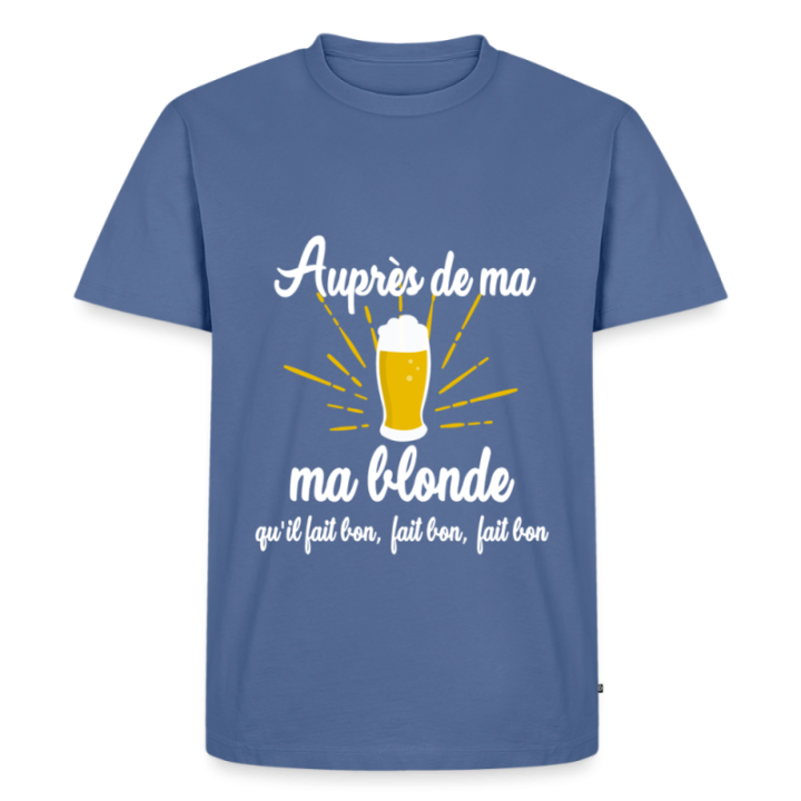 T-shirt premium homme - Auprès de ma blonde - bleu pigeon - front