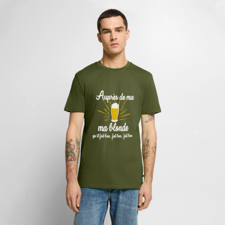 T-shirt premium homme - Auprès de ma blonde - kaki - front