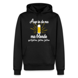 Sweat-shirt à capuche premium homme - Auprès de ma blonde - noir - front