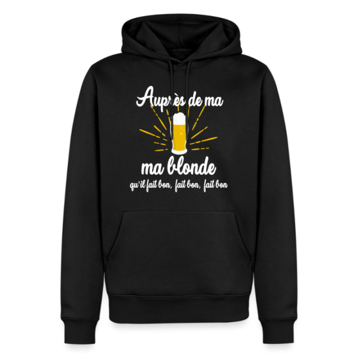 Sweat-shirt à capuche premium homme - Auprès de ma blonde - noir - front