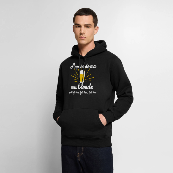 Sweat-shirt à capuche premium homme - Auprès de ma blonde - noir - front