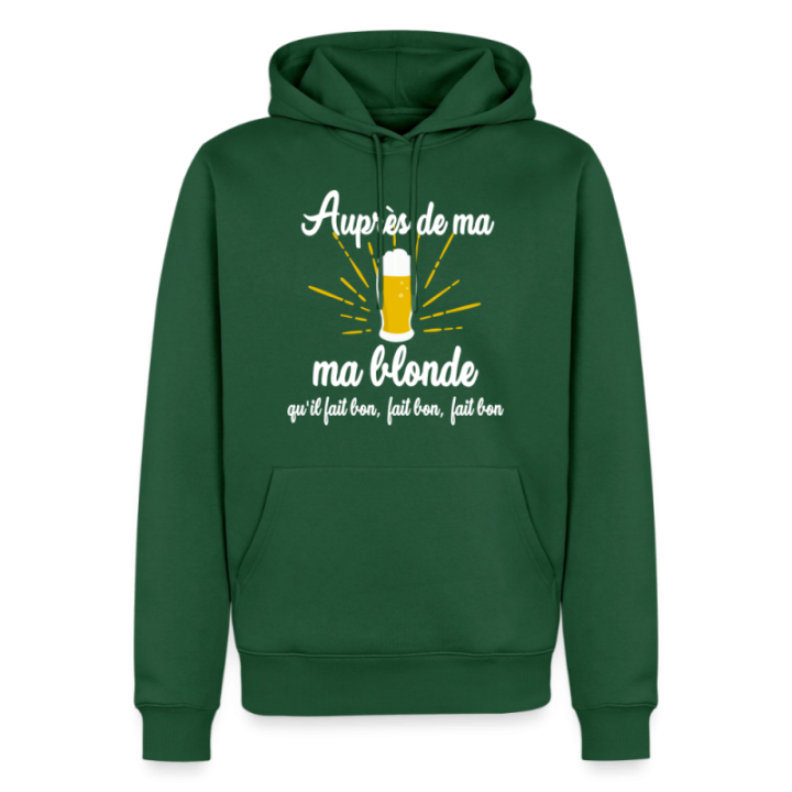 Sweat-shirt à capuche premium homme - Auprès de ma blonde - vert bouteille - front