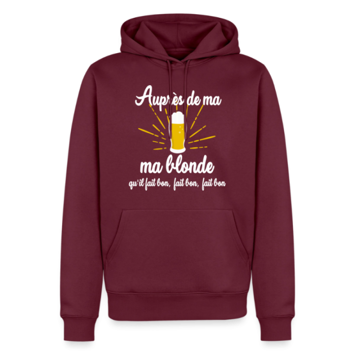 Sweat-shirt à capuche premium homme - Auprès de ma blonde - bourgogne - front