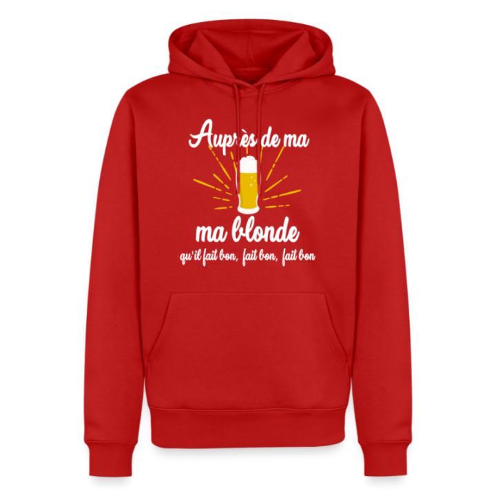 Sweat-shirt à capuche premium homme - Auprès de ma blonde - rouge - front