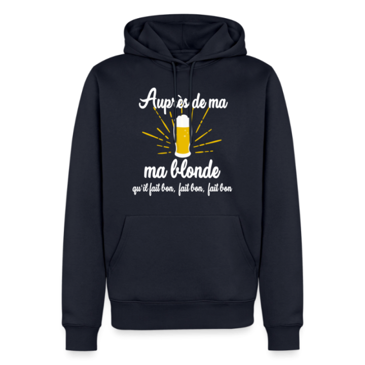 Sweat-shirt à capuche premium homme - Auprès de ma blonde - bleu marine - front