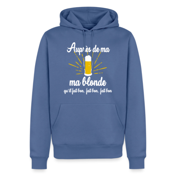 Sweat-shirt à capuche premium homme - Auprès de ma blonde - bleu pigeon - front