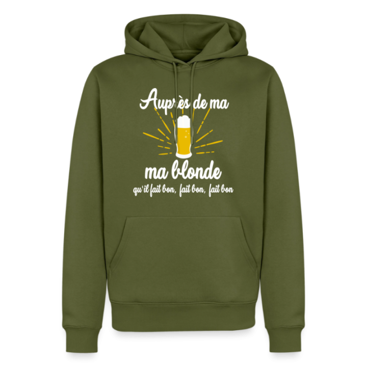 Sweat-shirt à capuche premium homme - Auprès de ma blonde - kaki - front