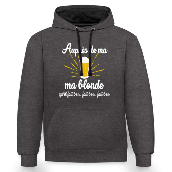 Sweat-shirt à capuche contrasté unisexe - Auprès de ma blonde - anthracite/noir - front