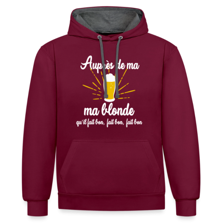 Sweat-shirt à capuche contrasté unisexe - Auprès de ma blonde - bordeaux/anthracite - front
