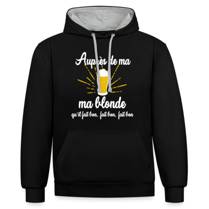 Sweat-shirt à capuche contrasté unisexe - Auprès de ma blonde - noir/gris chiné - front