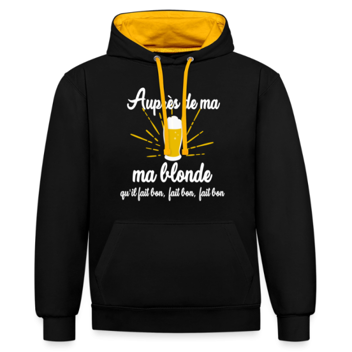 Sweat-shirt à capuche contrasté unisexe - Auprès de ma blonde - noir/or - front