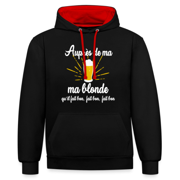 Sweat-shirt à capuche contrasté unisexe - Auprès de ma blonde - noir/rouge - front