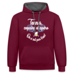 Sweat-shirt à capuche contrasté unisexe - Tennis, copains et apéro