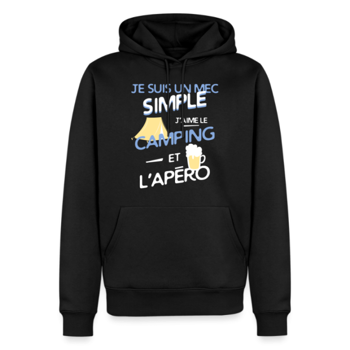Sweat-shirt à capuche premium homme - Un mec simple: Camping et apéro - noir - front
