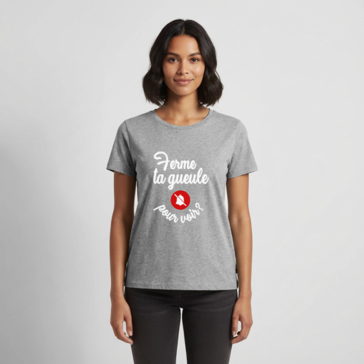 T-shirt premium femme - Ferme ta gueule pour voir - gris chiné - front