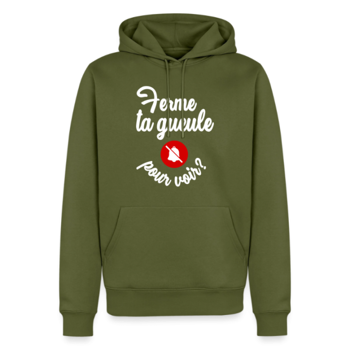 Sweat-shirt à capuche premium homme - Ferme ta gueule pour voir - kaki - front