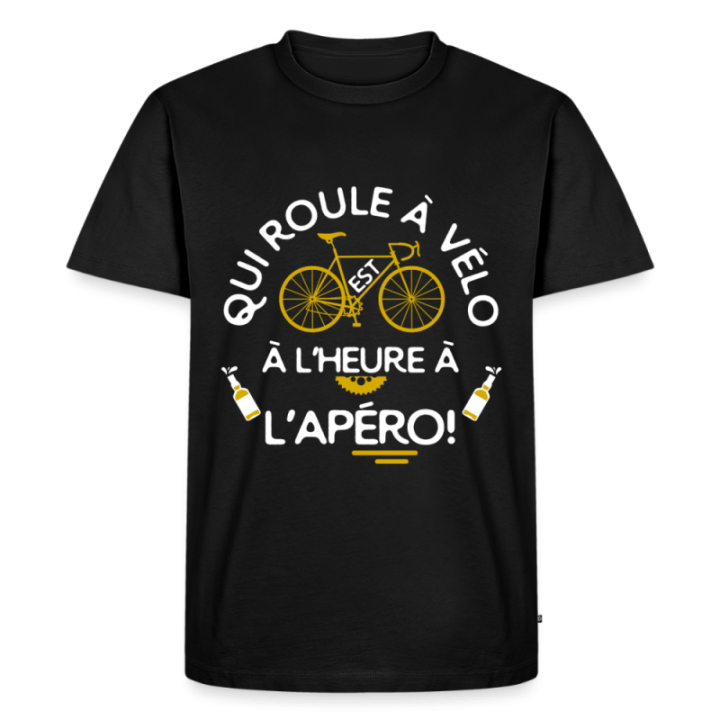 T-shirt premium homme - Qui roule à vélo arrive à l'apéro - noir - front