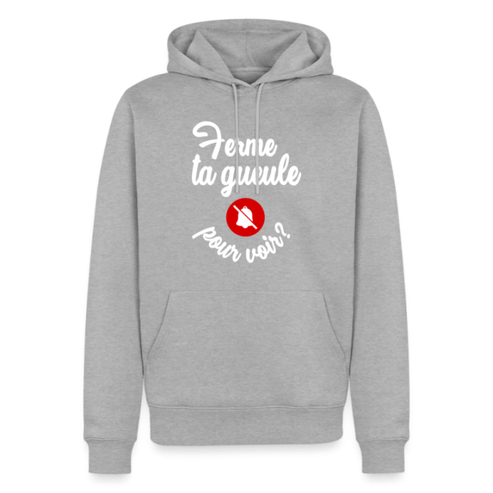 Sweat-shirt à capuche premium homme - Ferme ta gueule pour voir - gris chiné - front
