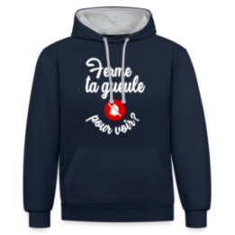 Sweat-shirt à capuche contrasté unisexe - Ferme ta gueule pour voir - bleu marine/gris chiné - front