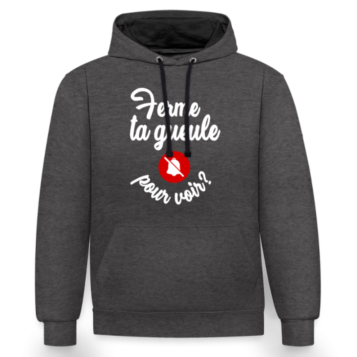 Sweat-shirt à capuche contrasté unisexe - Ferme ta gueule pour voir - anthracite/noir - front