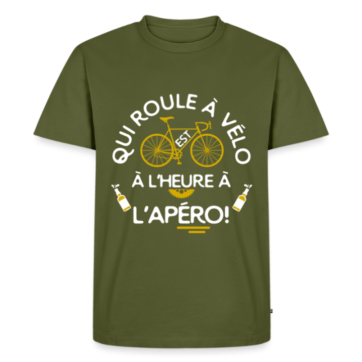 T-shirt premium homme - Qui roule à vélo arrive à l'apéro - kaki - front