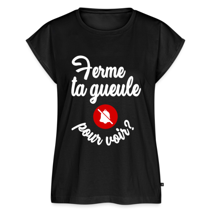 T-shirt à manches retroussées femme - Ferme ta gueule pour voir - noir - front
